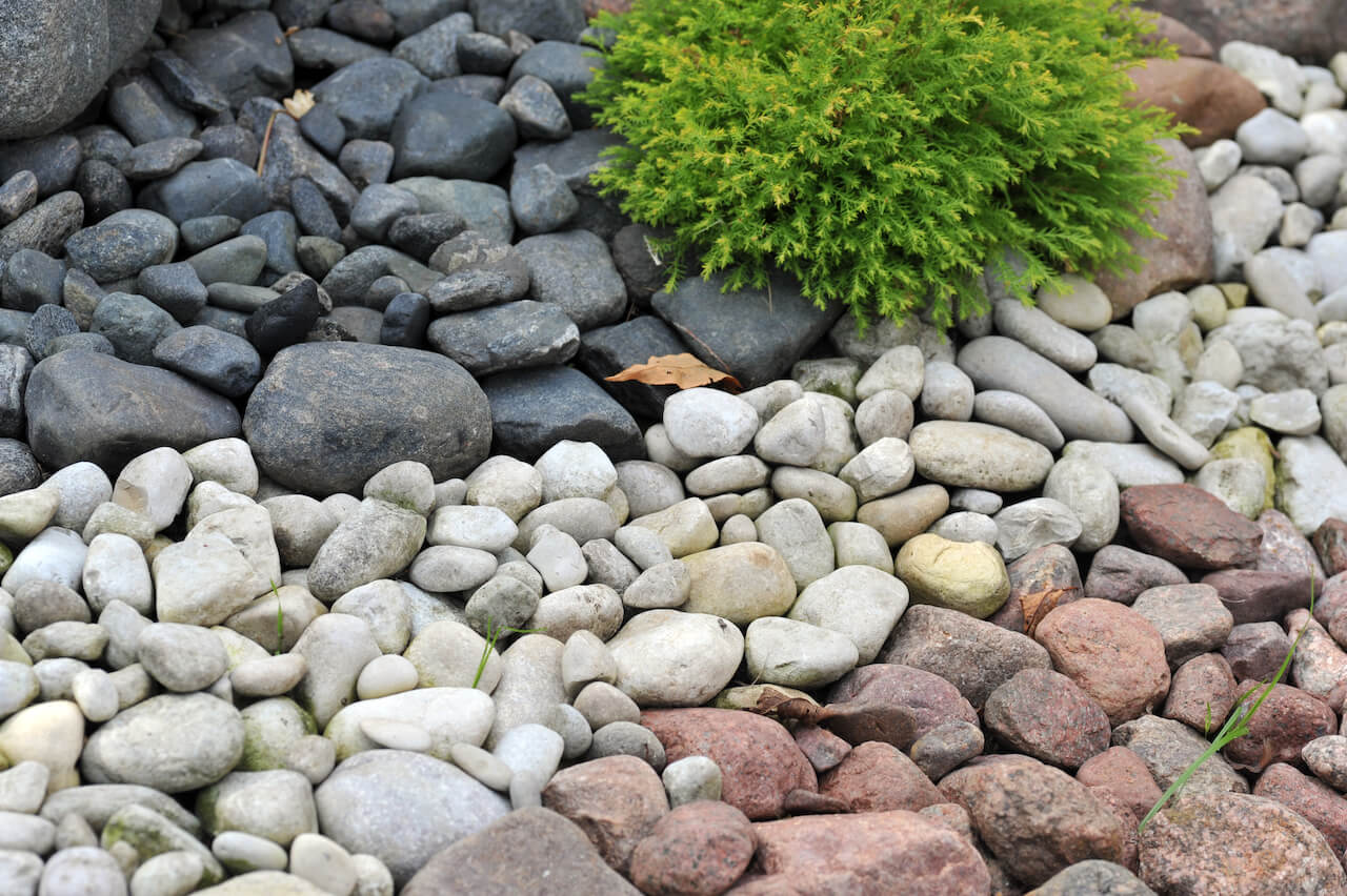 A low-maintenance rock garden designed to prevent weed growth.